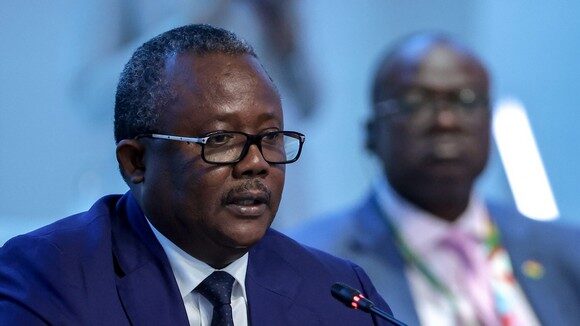 epa10773529 A handout photo made available by TASS Host Photo Agency shows Guinea-Bissau's President Umaro Sissoco Embalo addressing a plenary session during the Second Summit 'Russia-Africa' Economic and Humanitarian Forum in St.Petersburg, Russia, 28 July 2023. The Second Summit Economic and Humanitarian Forum 'Russia-Africa' takes place from 27 July to 28 at the Expoforum congress-exhibition center in St.Petersburg.  EPA/DONAT SOROKIN / TASS HOST PHOTO AGENCY/ HANDOUT --MANDATORY CREDIT-- HANDOUT EDITORIAL USE ONLY/NO SALES