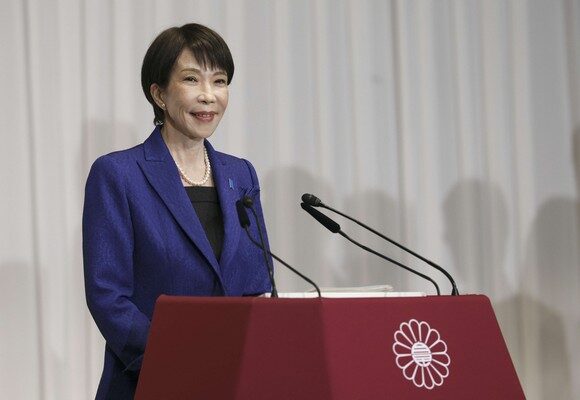epaselect epa12719198 Japan's Prime Minister Sanae Takaichi, leader of the ruling Liberal Democratic Party (LDP), speaks during a press conference at the LDP headquarters in Tokyo, Japan, 09 February 2026. Japan's ruling Liberal Democratic Party secured more than two-thirds of the seats in the House of Representatives in a historic landslide, giving Prime Minister Takaichi a strong mandate to advance her conservative policy agenda.  EPA/FRANCK ROBICHON / POOL