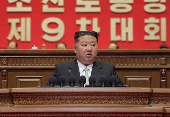 epaselect epa12760291 A photo released by the official Korean Central News Agency (KCNA) shows North Korean leader Kim Jong Un (C) speaking during the opening of the Ninth Congress of the Workers' Party of Korea (WPK) in Pyongyang, North Korea, 19 February 2026 (issued 20 February 2026). According to KCNA, Kim opened the Ninth Congress on 19 February to review the party's work and outline new strategic goals for the country.  EPA/KCNA  EDITORIAL USE ONLY